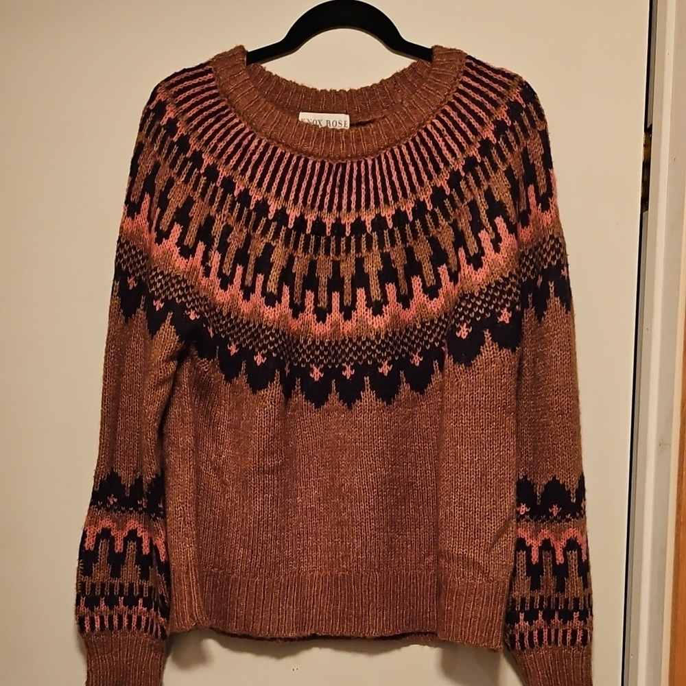 Knox Rose Brown and Pink Patterned Sweater